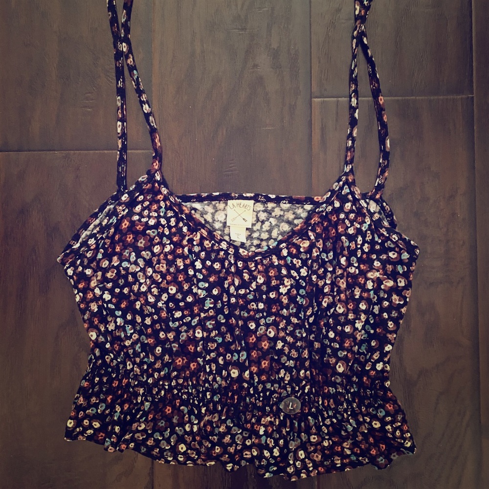 LA Hearts Floral Print Peplum Crop Tank